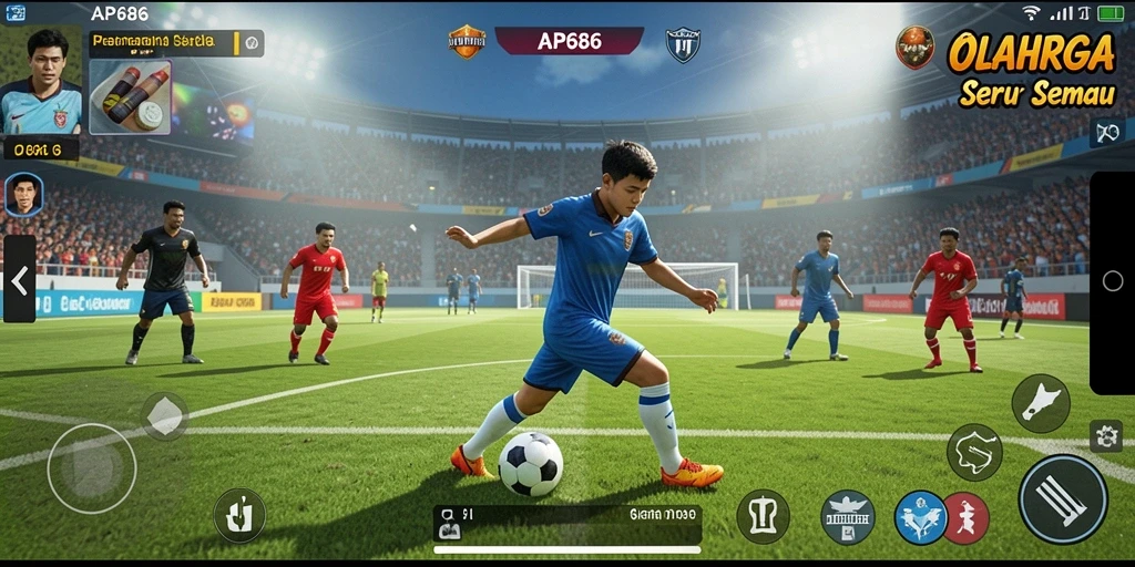 Screenshot gameplay AP686 menampilkan aksi olahraga yang mendebarkan.