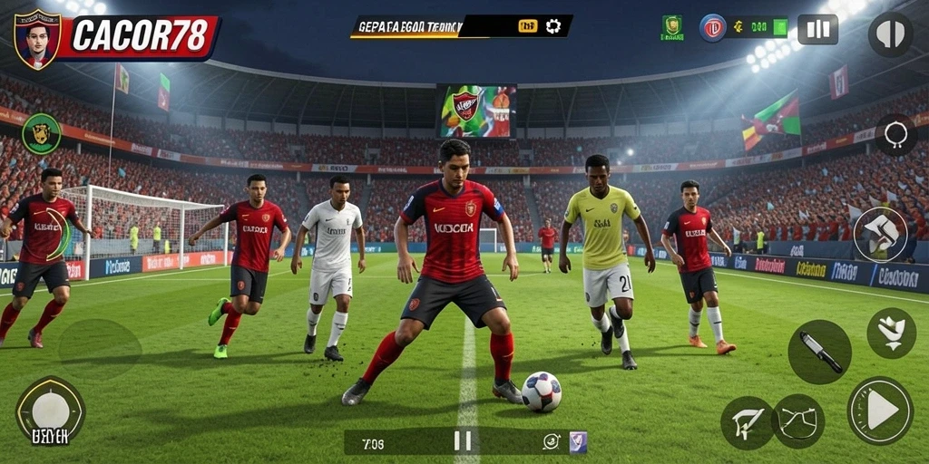 Gameplay CACOR78 yang menarik dan penuh aksi sepak bola.