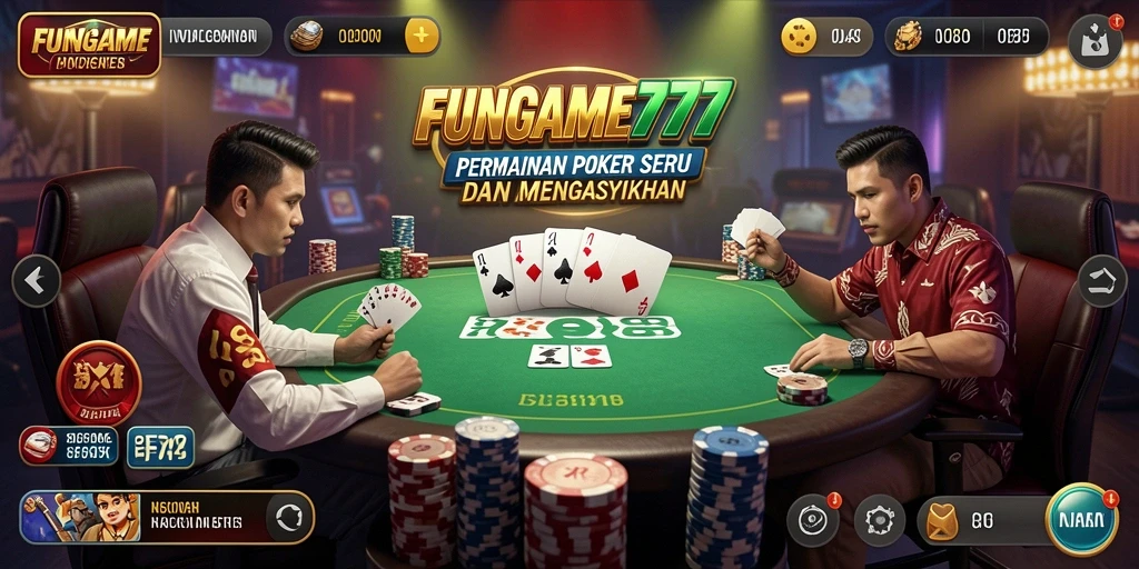 Tampilan gameplay FUNGAME777 dengan atmosfer Poker yang menegangkan.