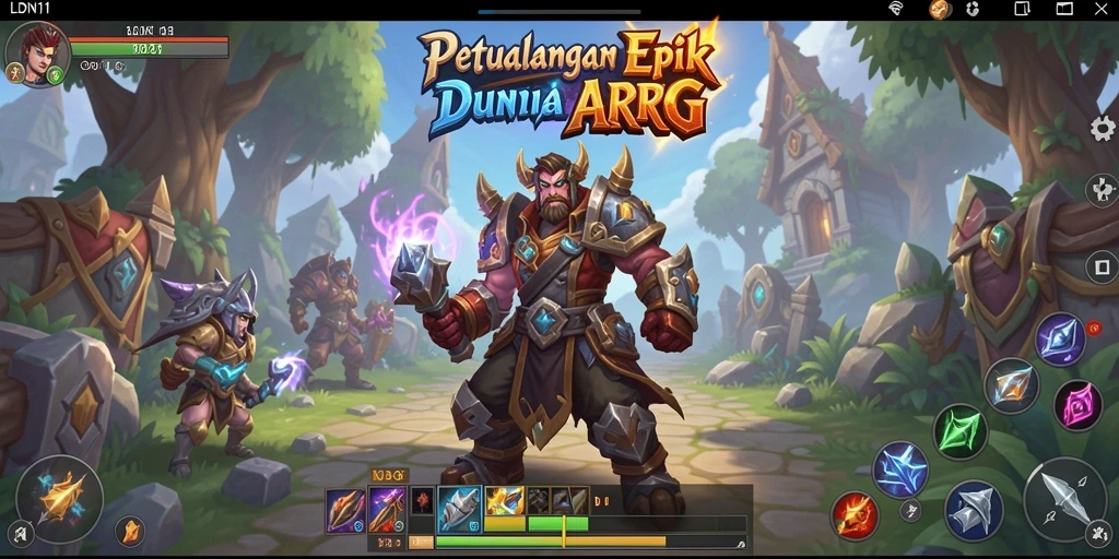 Tangkapan layar gameplay LDN11 menampilkan pertarungan epik melawan monster di dunia fantasi.