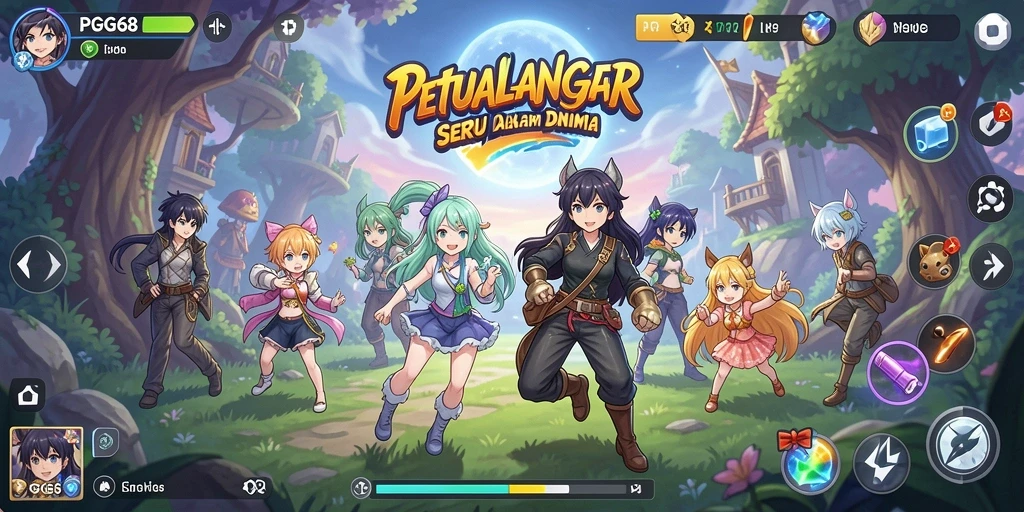 Tampilan gameplay PGG68 dengan karakter anime yang menakjubkan.