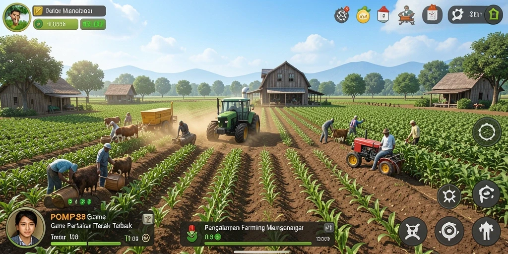 Tangkapan layar gameplay POMPA88 yang menampilkan lahan pertanian yang subur.