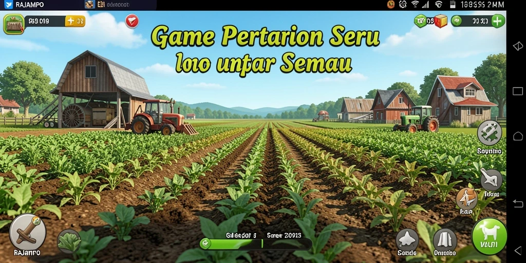 Screenshot menampilkan gameplay seru di RAJAMPO dengan pertanian yang rimbun.