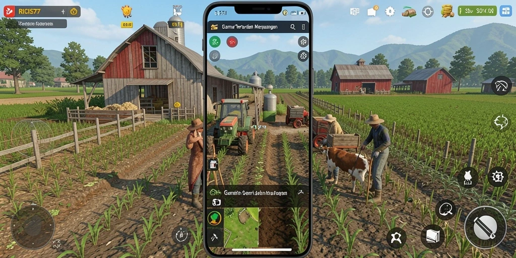 Tampilan gameplay RICIS77 yang menggambarkan keindahan ladang pertanian.