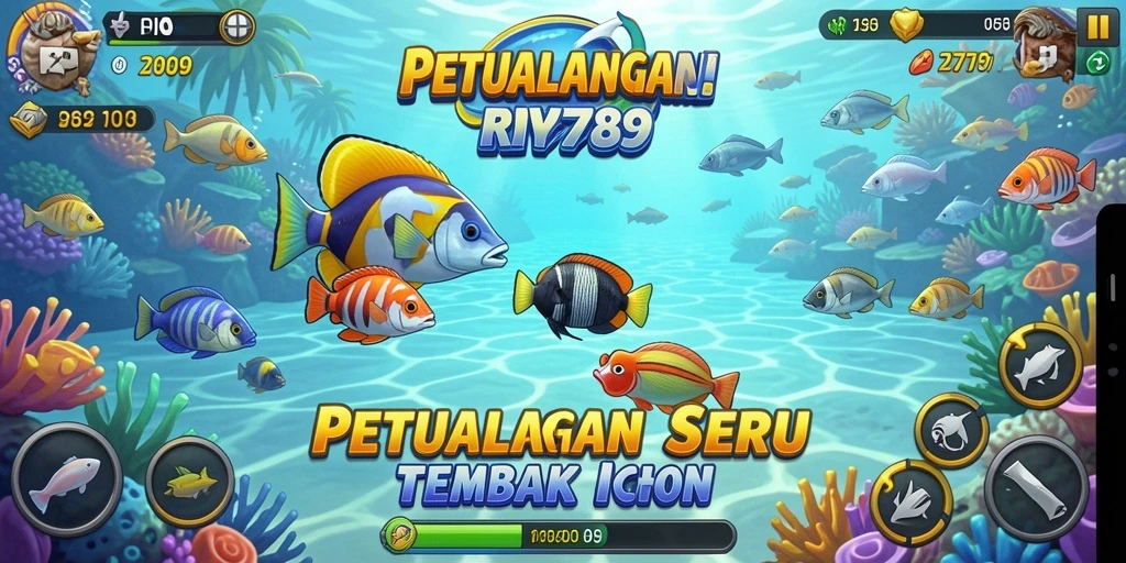 Screenshot utama RR789 menunjukkan aksi seru menembak ikan.