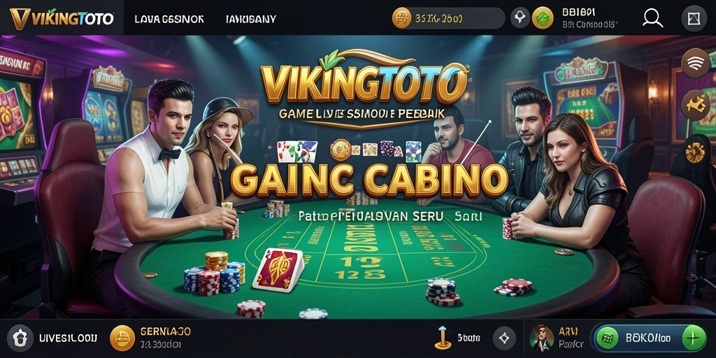 Screenshot gameplay VIKINGTOTO menampilkan dealer live dan pemain yang berinteraksi.